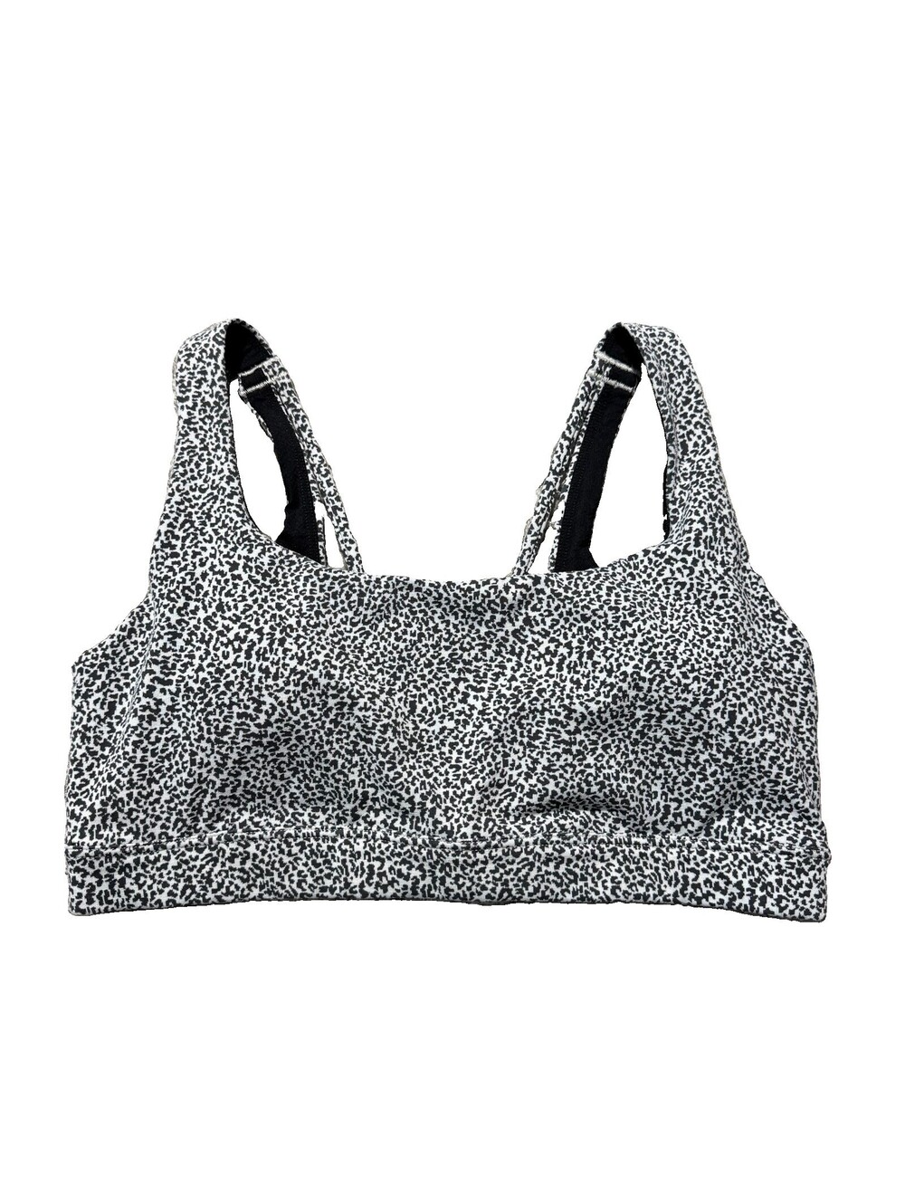 Athleta Sports Bra Strappy White Black Animal Print Wireless Pullover Sz Medium